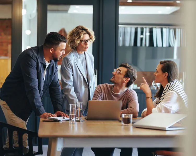 A cross-functional product team working together